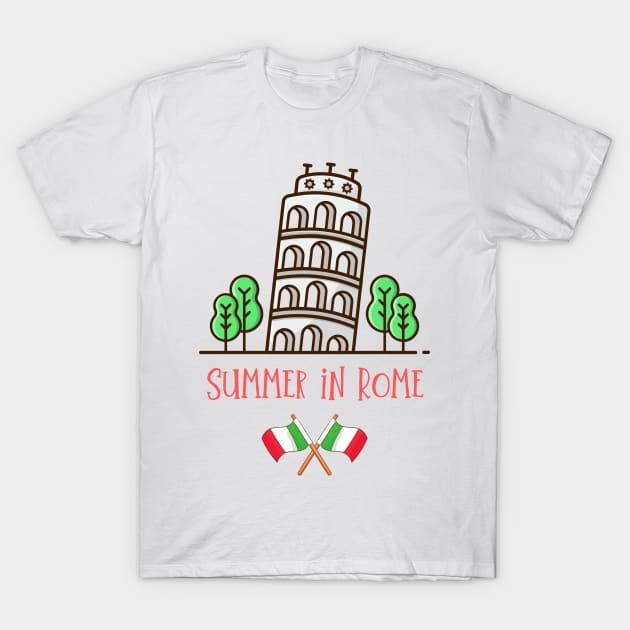 Summer in Rome! Against the background of the Tower of Pisa in Pisa, province of Lazio. T-Shirt by Atom139